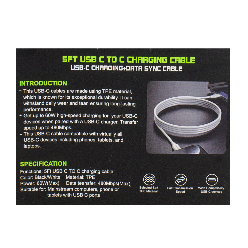 Esoulk Fast Charge USB C to C cable - 5 ft. - Image 2