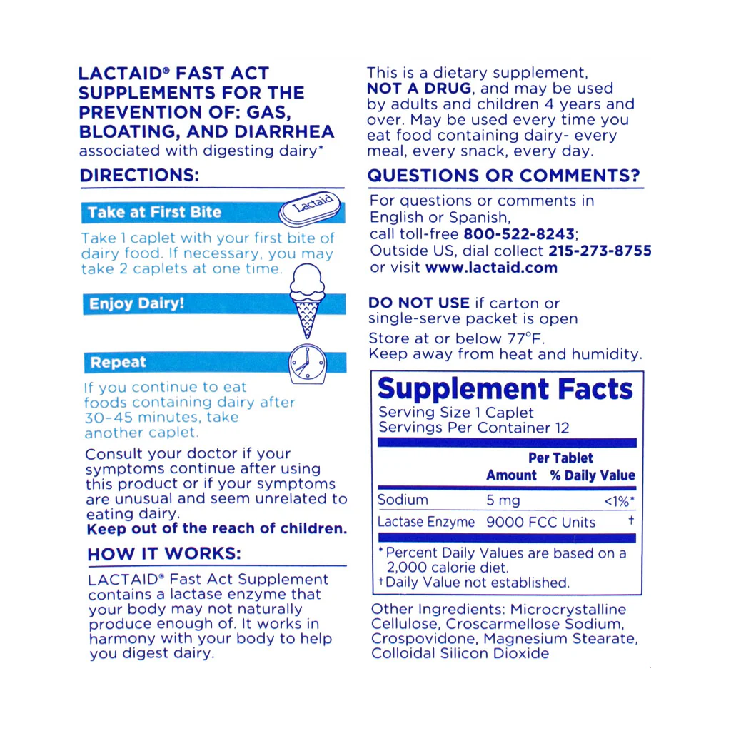 Lactaid Fast Action Caplets, 12ct - Image 2