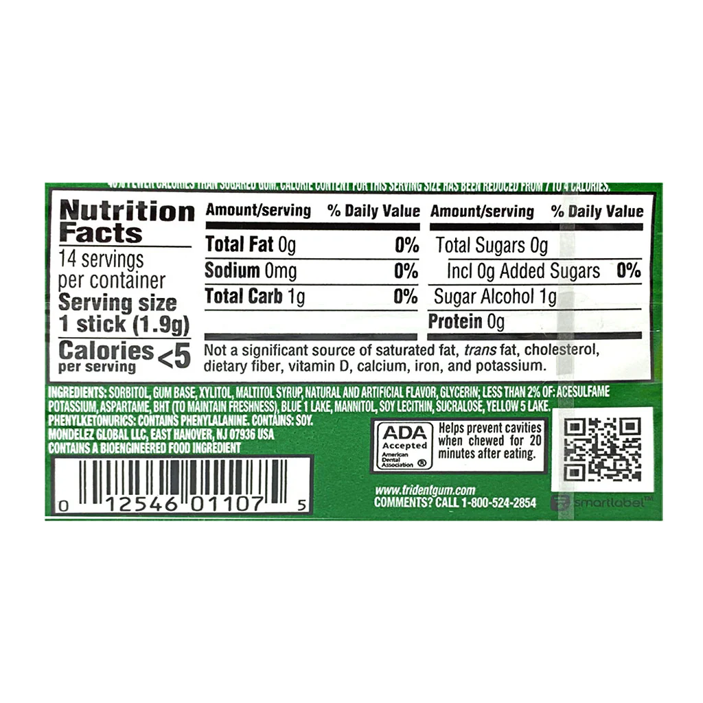 Trident  Spearmint Sugar Free Gum- 14 sticks - Image 2