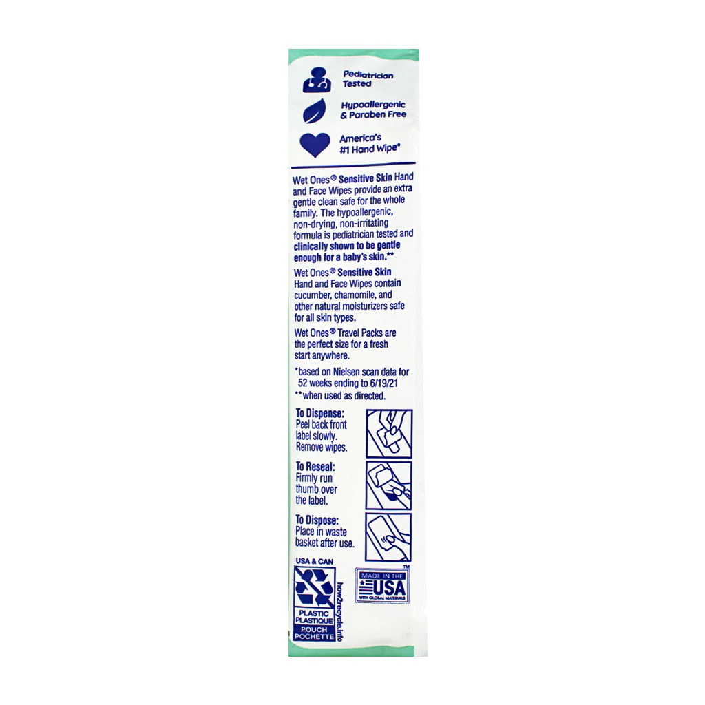 Wet Ones Sensitive Skin Hands & Face Wipes - Pack of 20 - Image 3